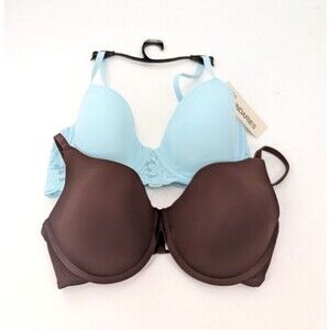 No Boundaries Padded T-Shirt Bra Bundle of 2 Blue Brown Underwire 36DD
